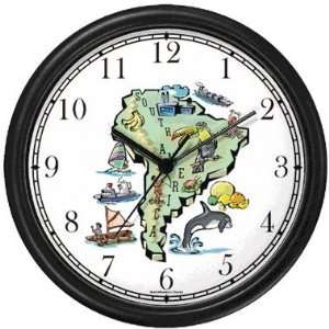  Map of South America with Icons Wall Clock by WatchBuddy 