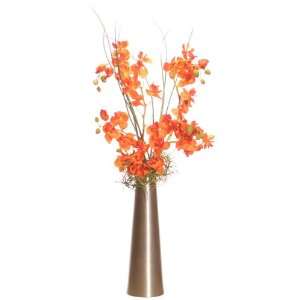 25 Artificial Orange Orchid Flower Arrangement in Sleek Silver Vase 