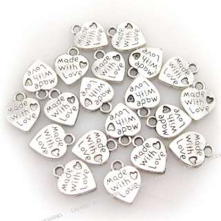 100 Antique Silver Plated Heart Love Alloy Pendant Charms 11mm 