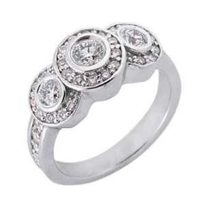  14k White 3 Stone 1.03 Ct Diamond Engagement Ring   Size 7 