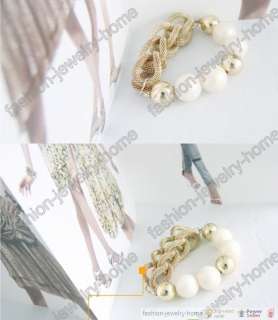 Fashion Web Chain Braided Imitation Pearl golden Bracelet  