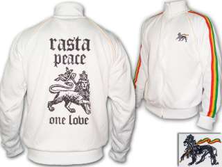 Rasta Reggae JACKET Jumper Peace One Love Lion White UK  