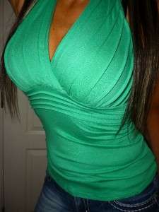 NWT sexy Bebe halter top shirt green lowcut size MEDIUM NEW  
