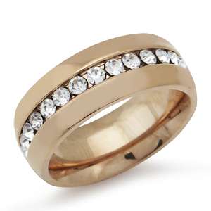   Crystal Copper Tone Stainless Steel Wedding Eternity Band Ring  