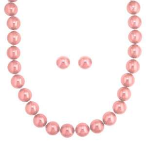  Pink Shell Pearl Necklace with Matching Earrings Jewelry