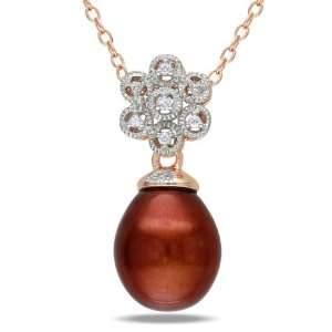  18k Pink Gold over Silver FW Pearl and Diamond Necklace Jewelry