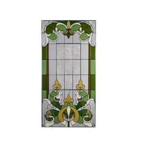 VICTORIAN Panel FLEUR de LIS 20 x 42 GOLD GREEN Tempered Glass WINDOW 