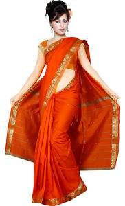 Orange Indian Art Silk Sari saree Curtain Drape Panel  