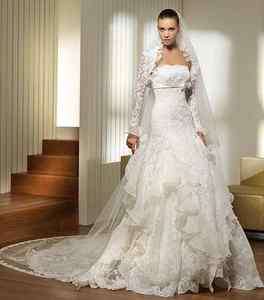 Long lace sleeves Wedding dress custom made size  