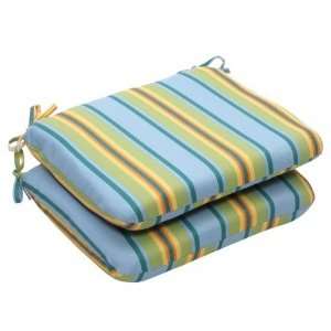 Pillow Perfect 450803 Outdoor Blue Green Stripe Seat Cushion Rounded 