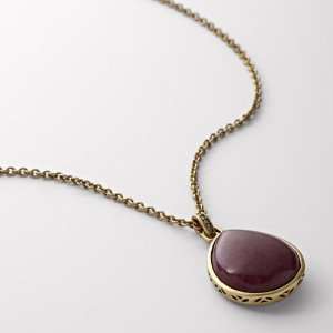  Fossil Dark Raspberry Stone Pendant Necklace Jewelry