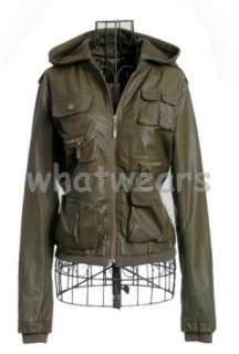 Womens Casual Slim Zip Leather Jacket/Coat Green W47  