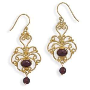   : Jewelry Locker 14 Karat Gold Plated Ornate Garnet Earrings: Jewelry