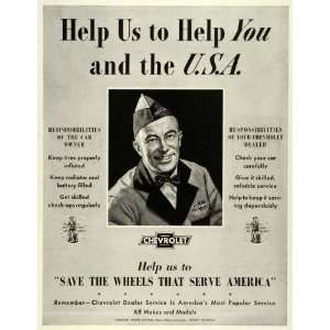  Ad Chevrolet Mechanic Serviceman World War II Car Care Maintenance 