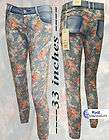 Womens Ladies Stretch Skinny Jeans Blue Floral Flower Print Size 6 8 