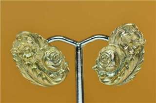 RARE Antique S Kirk & Sons Repousse Sterling Silver Gold Wash Earrings 