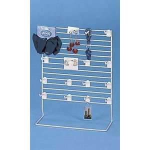  White Wire Counter Top Display Rack W/ 6 Peg Hooks  8W X 
