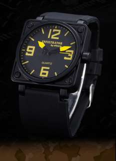   Mens Rubber Strap Yellow Quartz Army Military Watch Gift Box  