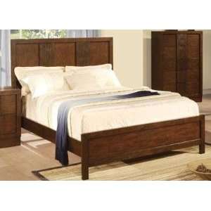   Size Bed with Vertical Line Carving in Brown Finish