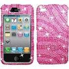 Apple iPhone 4 Full Bling Hot Pink/Pink Zebra Snap On Protector Case 