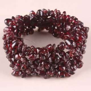   Natural Garnet Chip Beads Gemstone Stretchy Bracelet Bangle 7L  