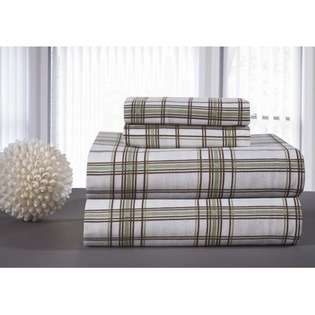   Printed Flannel Sheet Set in Sage Plaid   Size Twin 