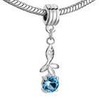   March Birthstone Dangle Silver Beads Fits Pandora Charm Bracelet