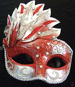 Venetian Mask Antique Cascade Red Prom Party Carnival  