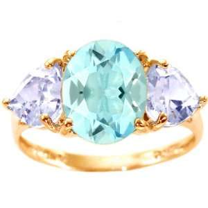  Yellow Gold Large Oval and Heart Gemstone Ring Multi Sky Blue Topaz 