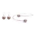   Brown Pearls Chocolate Cuff Silver Bracelet & Earrings Jewelry Set