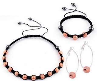 Hand Braid Necklace Set Bracelet Chain Hook Earring Disco Ball 