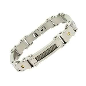   Stainless Steel Cable Wire and Gold Plated Accents Bracelet: Jewelry