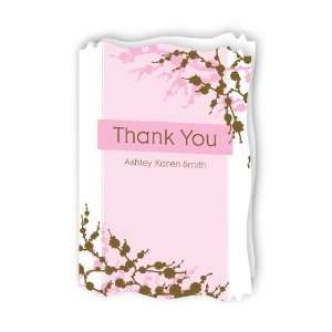 Baby Cherry Blossom   Personalized Baby Thank You Cards With Squiggle 