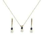 5mm Cultured Freshwater Pearl and Sapphire Pendant and Earring Set 