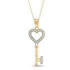   Gold 1/4Ct Genuine Diamond Heart and Key Necklace in 17 inch length