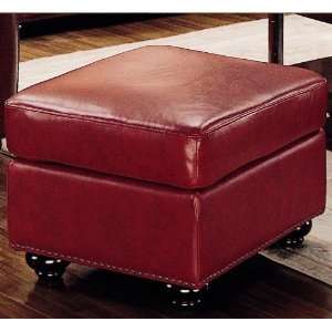  Ottoman with Nail Head Trim in Deep Burgundy Leather: Home 