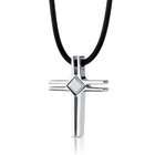   Faith Stainless Steel Modern Cross Pendant on a Rubber Cord for Men