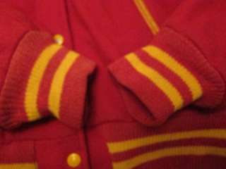   Bright Red & Yellow Wool Letterman Varsity Snap Jacket Sz M  