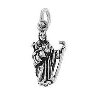    Sterling Silver One Sided Shepherd Holding Sheep Charm: Jewelry