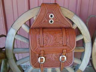   COW FULLY TOOLED LEATHER WESTERN HORSE COWBOY SADDLE BAGS BAG  