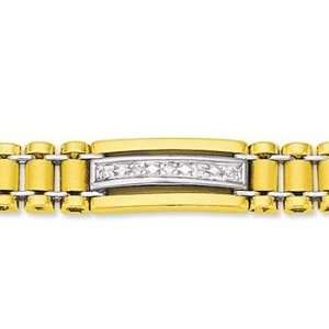   14k Two Tone Gold Classic Trendy 9mm Mens Diamond Bracelet: Jewelry