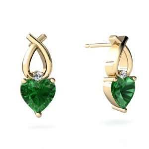  14K Yellow Gold Heart Created Emerald Earrings Jewelry