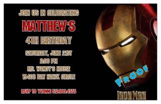 Set of 10 Iron Man IronMan Personalized Invitations  