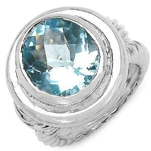  8.70 Carat Genuine Blue Topaz Sterling Silver Ring 