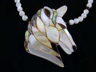 Lee Sands * Unicorn Necklace Mother of Pearl & Abalone Shell Inlay 