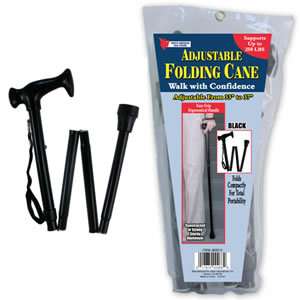 Folding Cane   Walking Stick Height Adjustable in Black 017874002689 