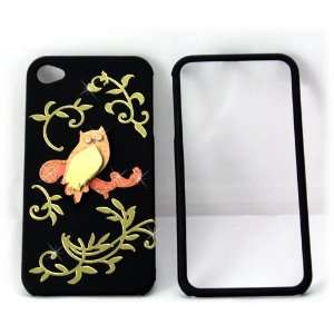  Apple iPhone 4 Owl Gold Bling Crystal Faceplate Black Cover 