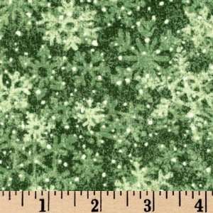  45 Wide Winter Birds Snowflakes Green Fabric By The Yard 