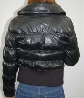 WOMENS BLACK BABY PHAT PUFFER FAUX LEATHER JACKET SMALL MEDIUM LARGE 
