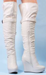   Heel Wedge Platform Over the Knee High Boot White Soft Size 5.5  10